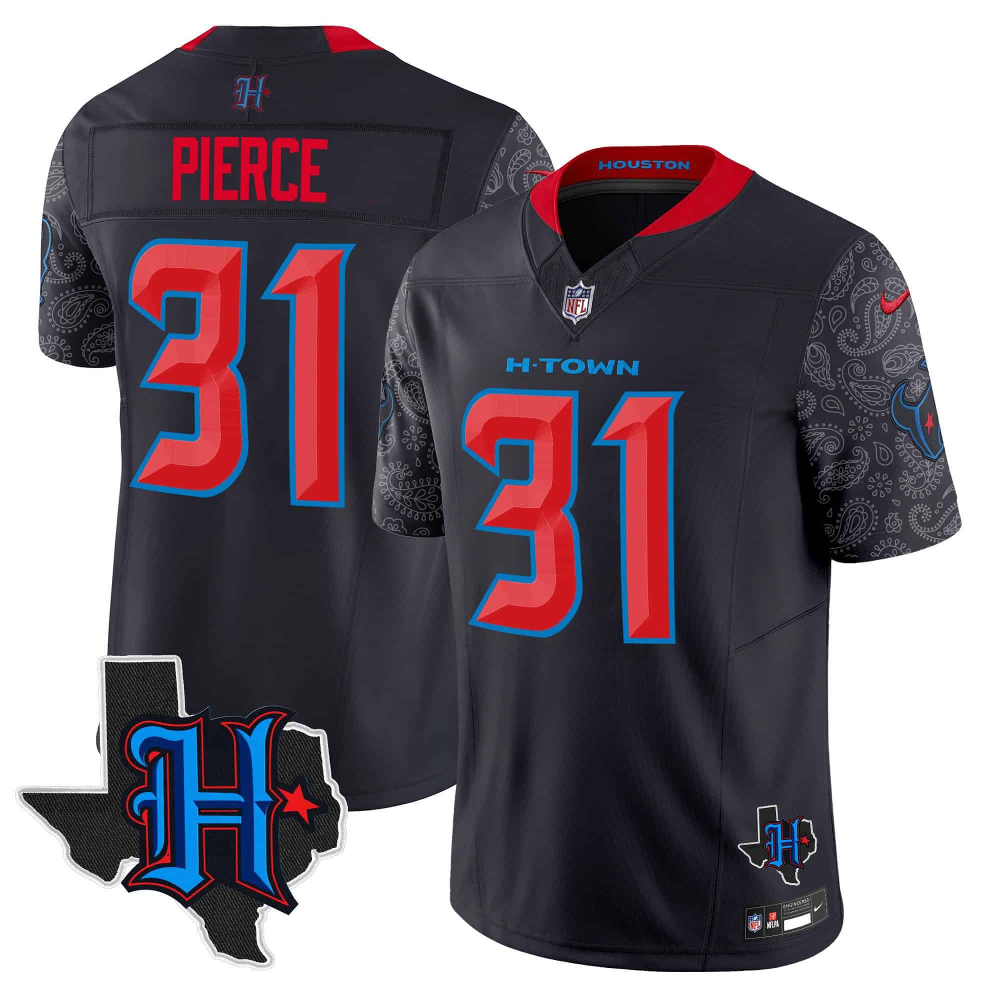 Men Houston Texans #31 Pierce Black 2024 Nike Texas Patch Vapor Limited NFL Jersey